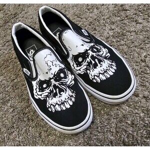 Vans Slip On Shoes Skull Glow In The Dark Skeleton Black White  W 7.5, M 6
